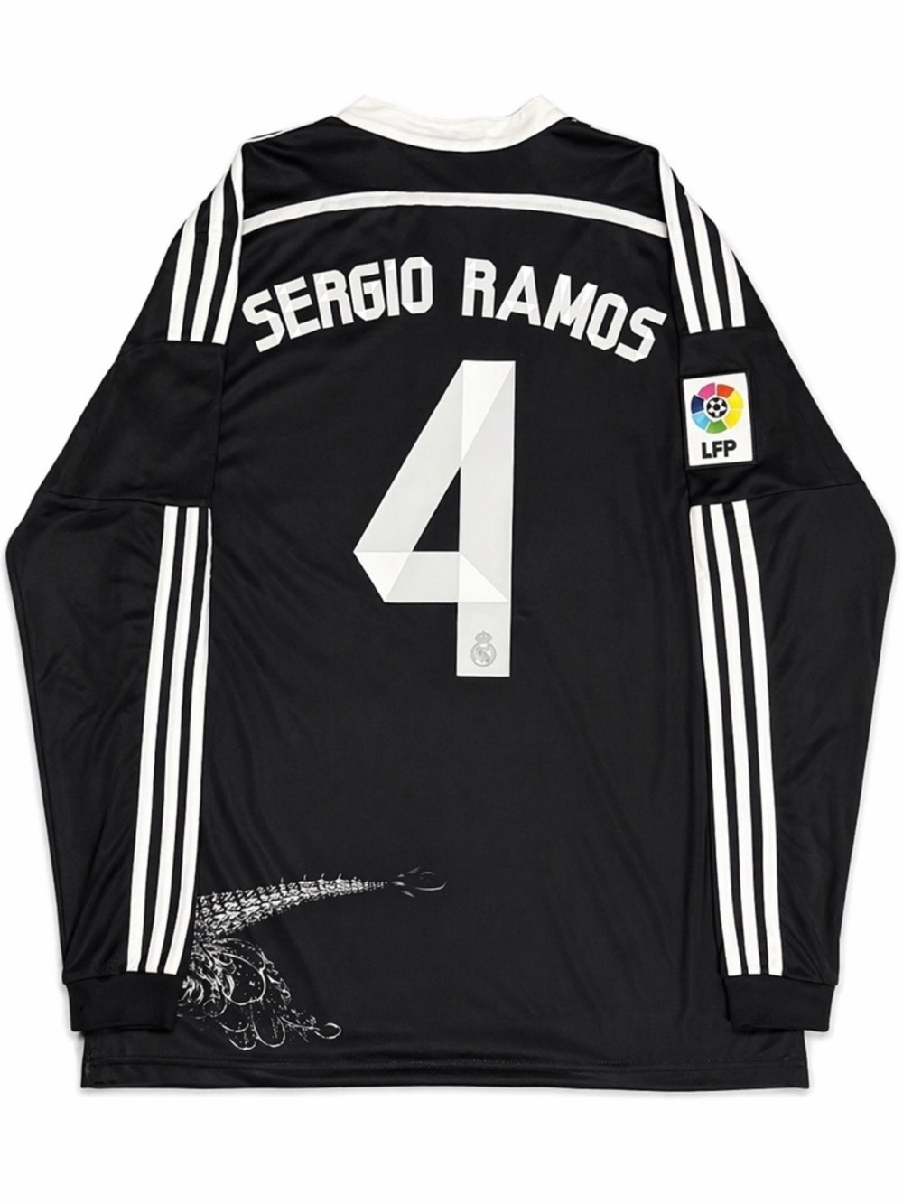 Sergio Ramos #4 Real Madrid 2014 Longsleeve soccer jersey Retro Black Dragon